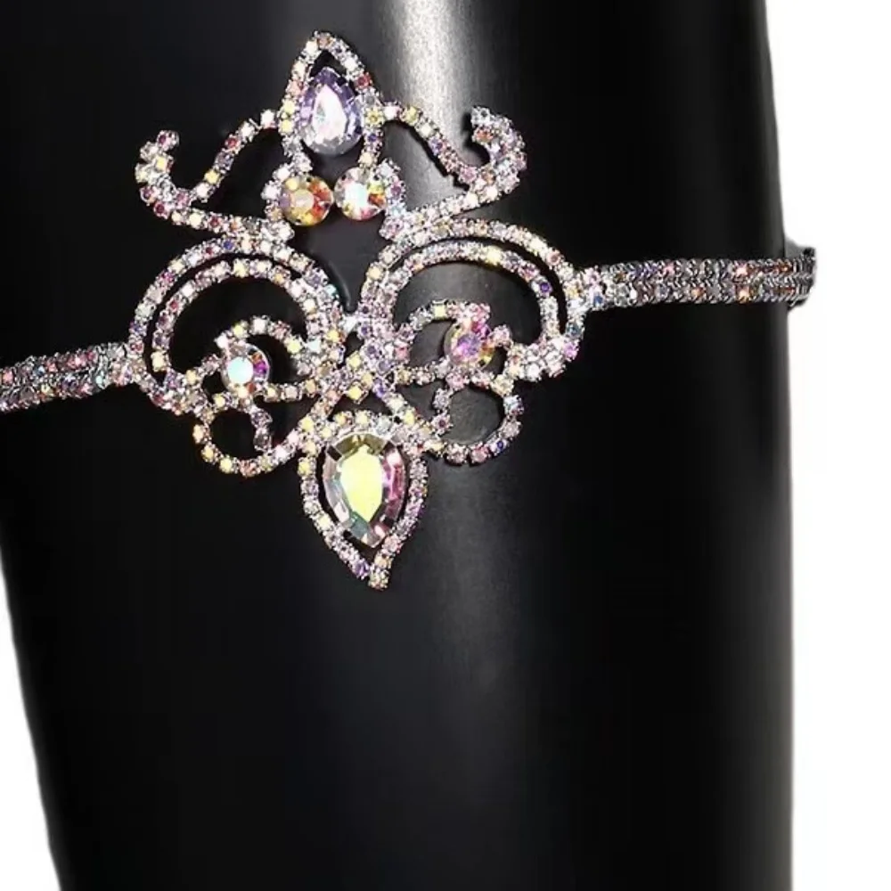 كريستال ملون الهذيان الفخذ سلسلة الرقص الشرقي مجوهرات للجسم حجر الراين بيكيني للشاطئ هندسية مثير الساق سلسلة فستان للنساء