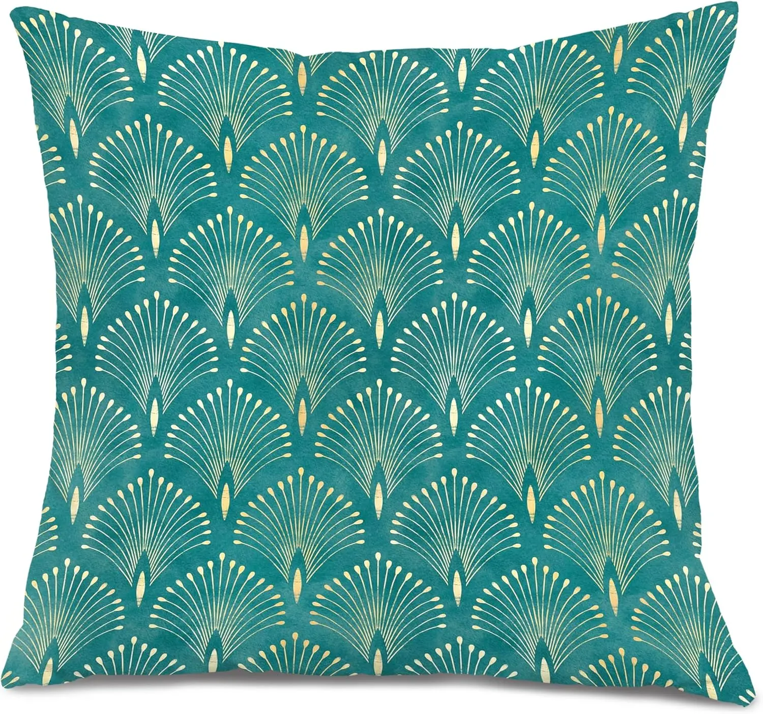 Turquoise Green and Gold Art Deco Abstract Pillow Covers 18x18, Art Nouveau Decor, Boho Modern Aesthetic Fanshaped Decorative Th