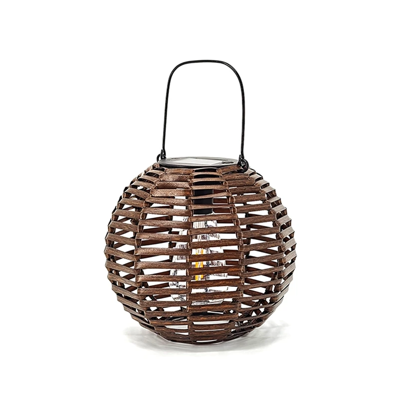 Luz de suspensão solar do Rattan, Ferro Rattan Tecido Luz Solar, Quintal Decorativo Pendurado Luz A