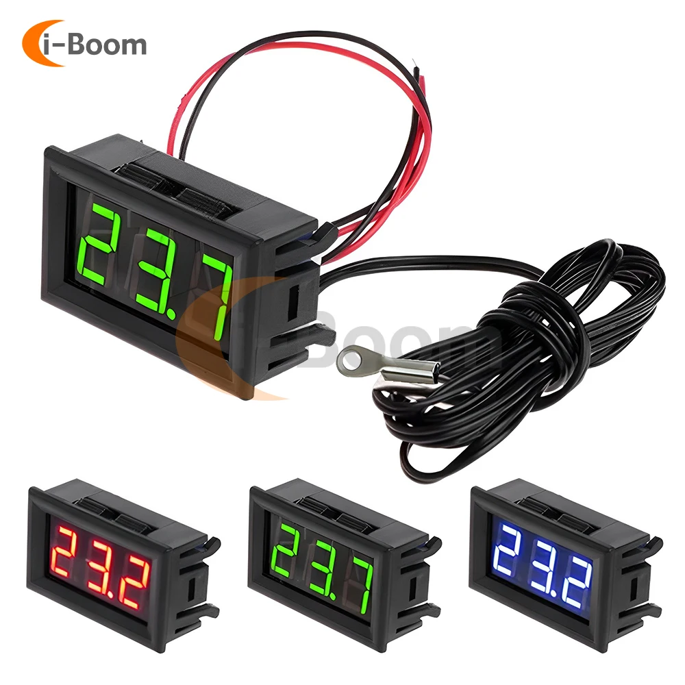 Digital Thermometer LED Display Fahrenheit Centigrade DC 4-28V High Accuracy Temperature Gauge Sensor with Waterproof NTC Probes