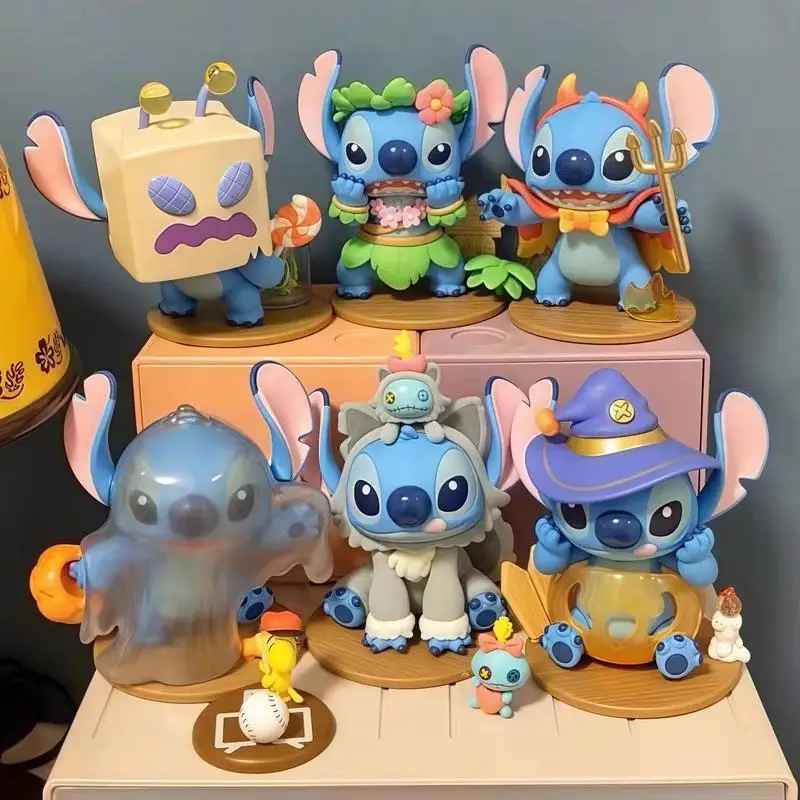 Caja Sorpresa Disney Stitch, 6 Estilos, Figuras Coleccionables de Calabaza de Halloween, 8.5-10CM, Decoración de Escritorio, Muñecas Lindas, Regalo para Amantes del Anime