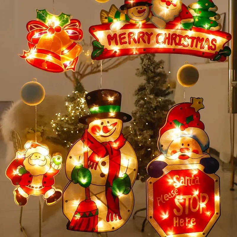 Christmas LED Light Snowman  Santa Hanging Sucker Lamp Window Ornaments Decoration for Home Xmas Navidad 2024 New Year Decor