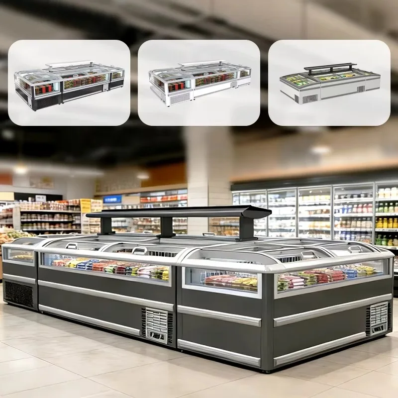 Commercial Horizontal Chest Island Display Refrigerator Top Opening Stainless Steel Door -18°C to -22°C Equipment Custom