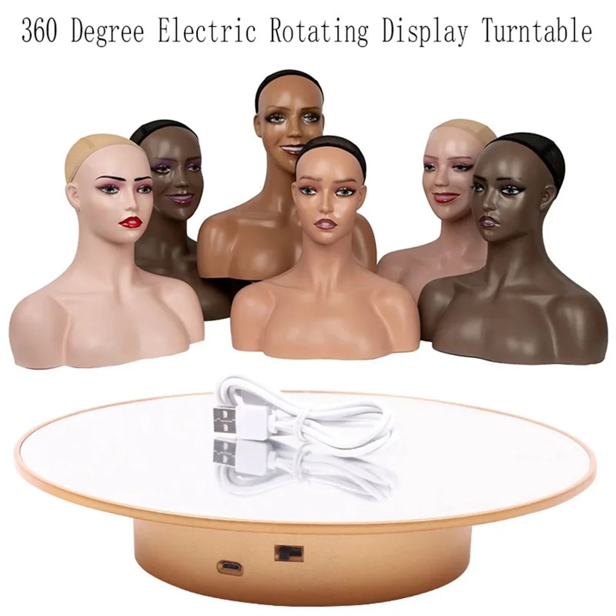 Motorized Turntable Display for Mannequin Head Wig Display Stand 360 Degree Electric Rotating Display Turntable