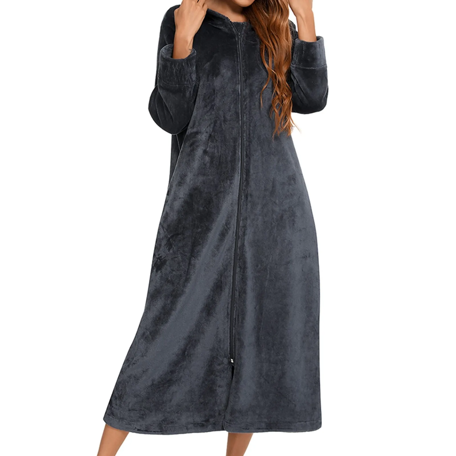 

Women Winter Extra Long Thick Warm Bath Robe Pajamas Plus Size Zipper Flannel Pregnant Bathrobe Couples Coral Fleece Robes