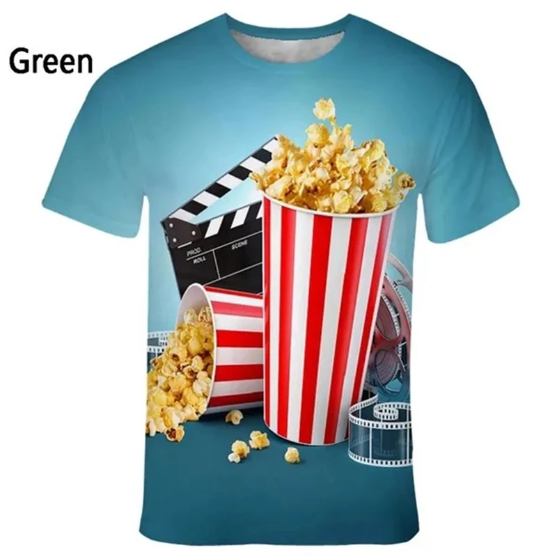 New Fashion Popcorn 3D Printed Funny T Shirts Men\'s And Women\'s Clothing Summer Short Sleeve T-Shirt Unisex Streetwear Tops Tees