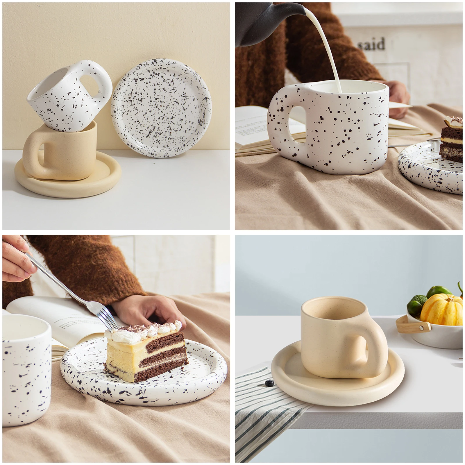 Mug Chubby with Saucer Tea Cup Smooth Surface Large Capacity