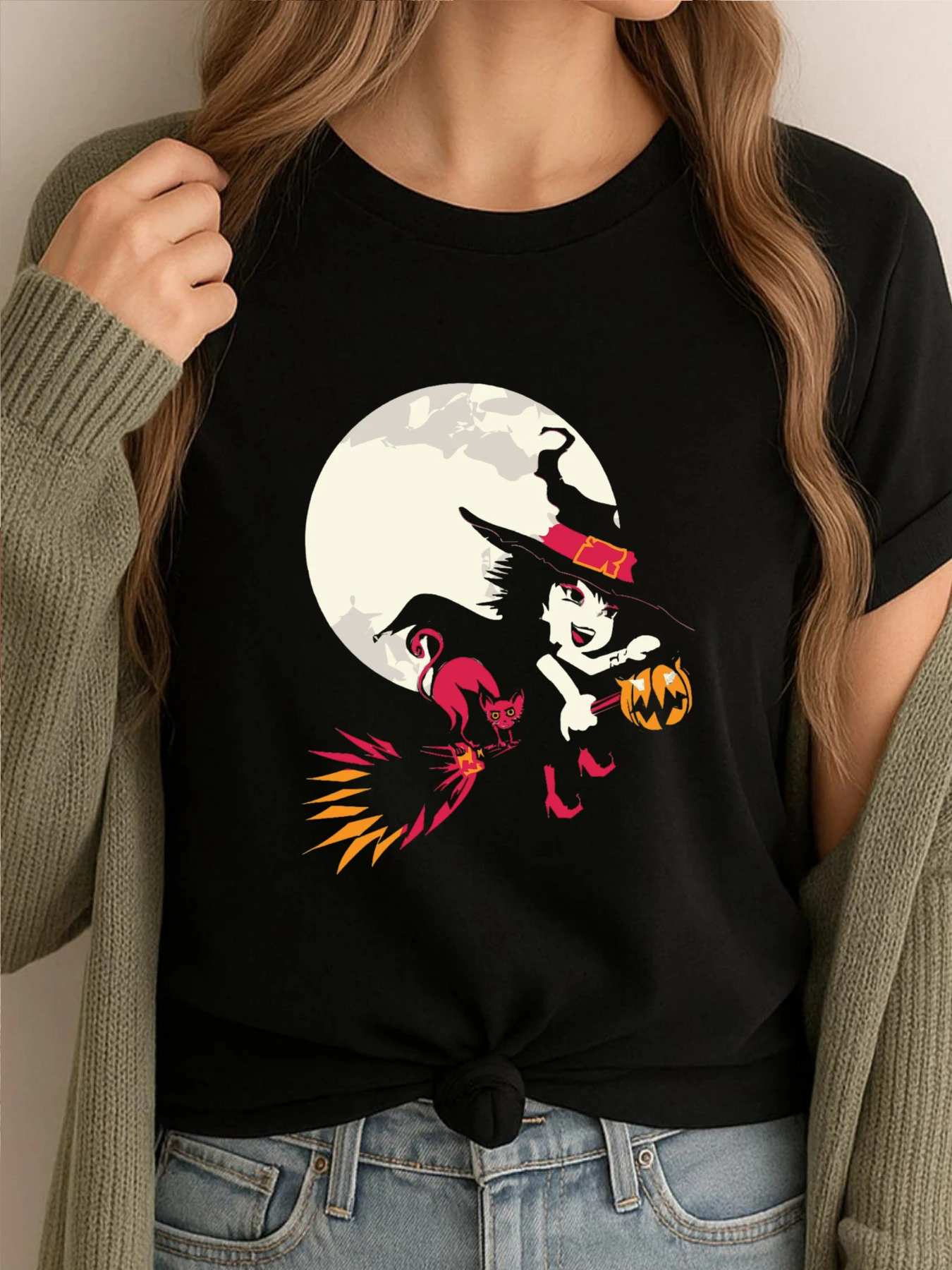 

Брендовая одежда Full Moon Witch, хлопковые удобные топы, футболка с графическим рисунком, женская классическая одежда с принтом, винтажный стиль