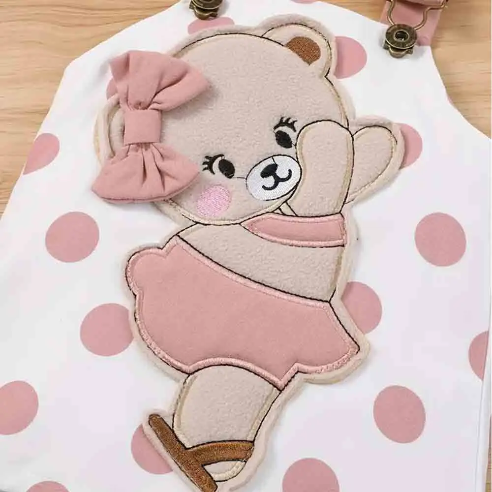 MiniFox Cute Bear Baby Dresses Girls Pink Romper and Dots Dancing Bear Suspender Dress Newborn Infants Sets For Girls