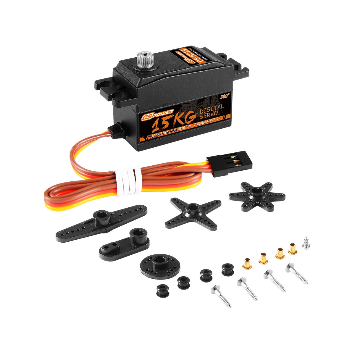 Dspower 15kg grande torque metal engrenagem núcleo motor digital baixo perfil servo 300 °   para avião axial de braço robótico de carro RC 1/8 1/10