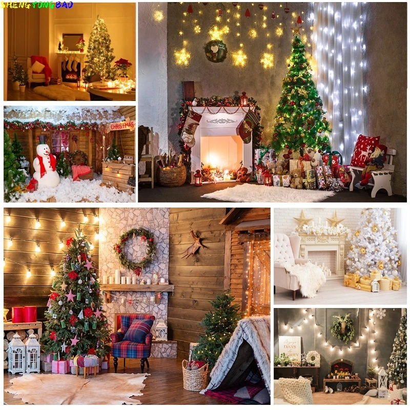 

Vinyl Custom Christmas Theme Indoor Photography Background Christmas tree Fireplace Children Photo Backdrops YXSD-06