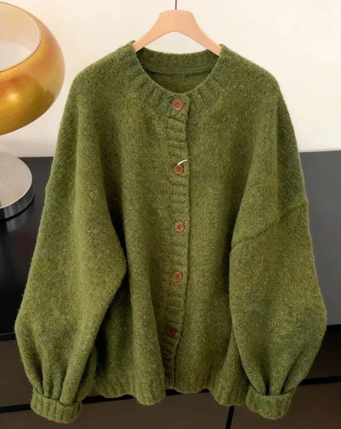 

Винтажный вязаный кардиган в стиле ретро, женский новый осенне-зимний толстый свитер с круглым вырезом, свободное повседневное пальто, модный свитер 2025 года, верхняя одежда