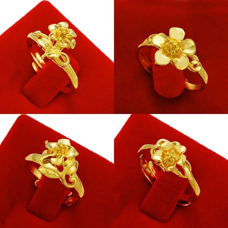 

Real 18K Gold Color Ring for Women's Vintage Glossy Flowers Ring for Girlfriend Fashion Birthday Wedding Engagement Gifts