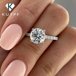 KUTPF 1/2/3carat Round Brilliant Cut Moissanite Diamond Wedding Rings for Women 100% 925 Silver Pave Hidden Halo Engagement Ring