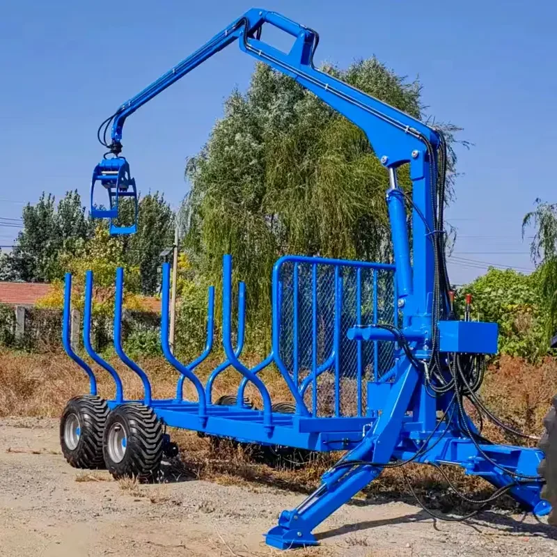 Customized Hot New Release ATV Timber Trailer With Crane Hydraulic Log Trailer With Grapple PTO Driven Log Loader