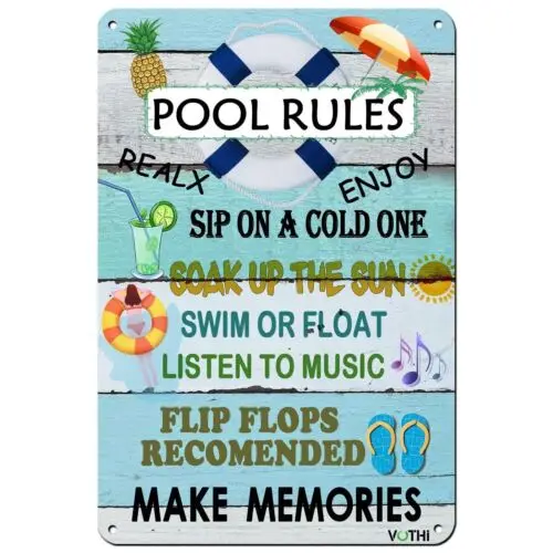 VOTHI Funny Metal Pool Rules Signs,pool deck accessories,Vintage Pool Accesso...