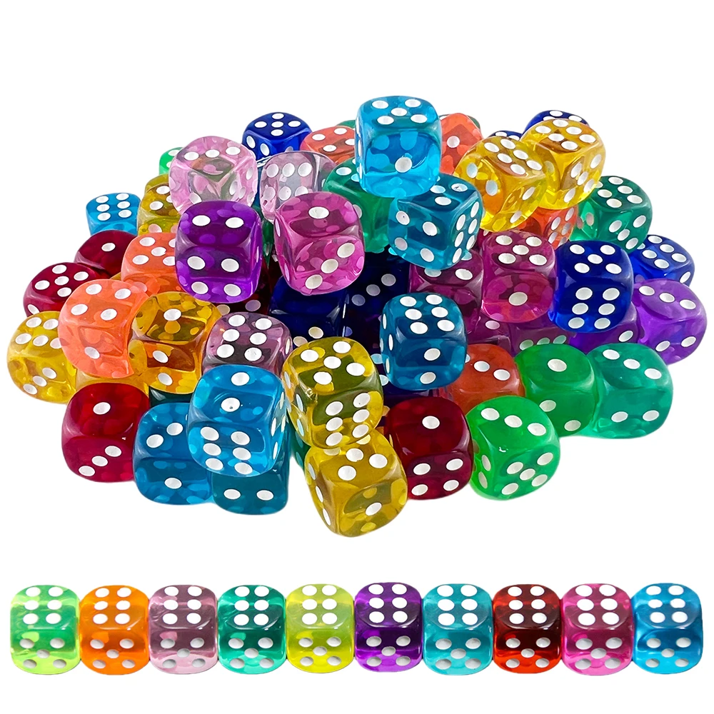 20pcs 14mm Game Dice Acrylic Transparent D6 Dots Dice for Club KTV Entertainment Tabletop Game