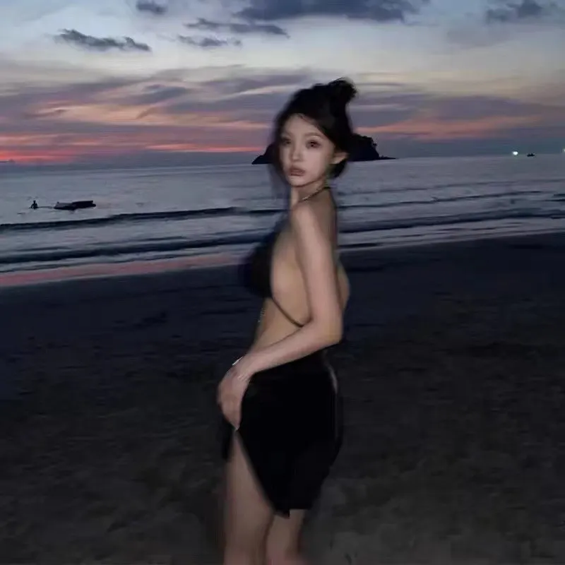 Купальники женские 2025 сексуальный комплект бикини с 3 шт./компл. купальник с лямкой на шее и цепочкой с высокой талией, горячее весеннее пляжное платье, летний костюм для девочек