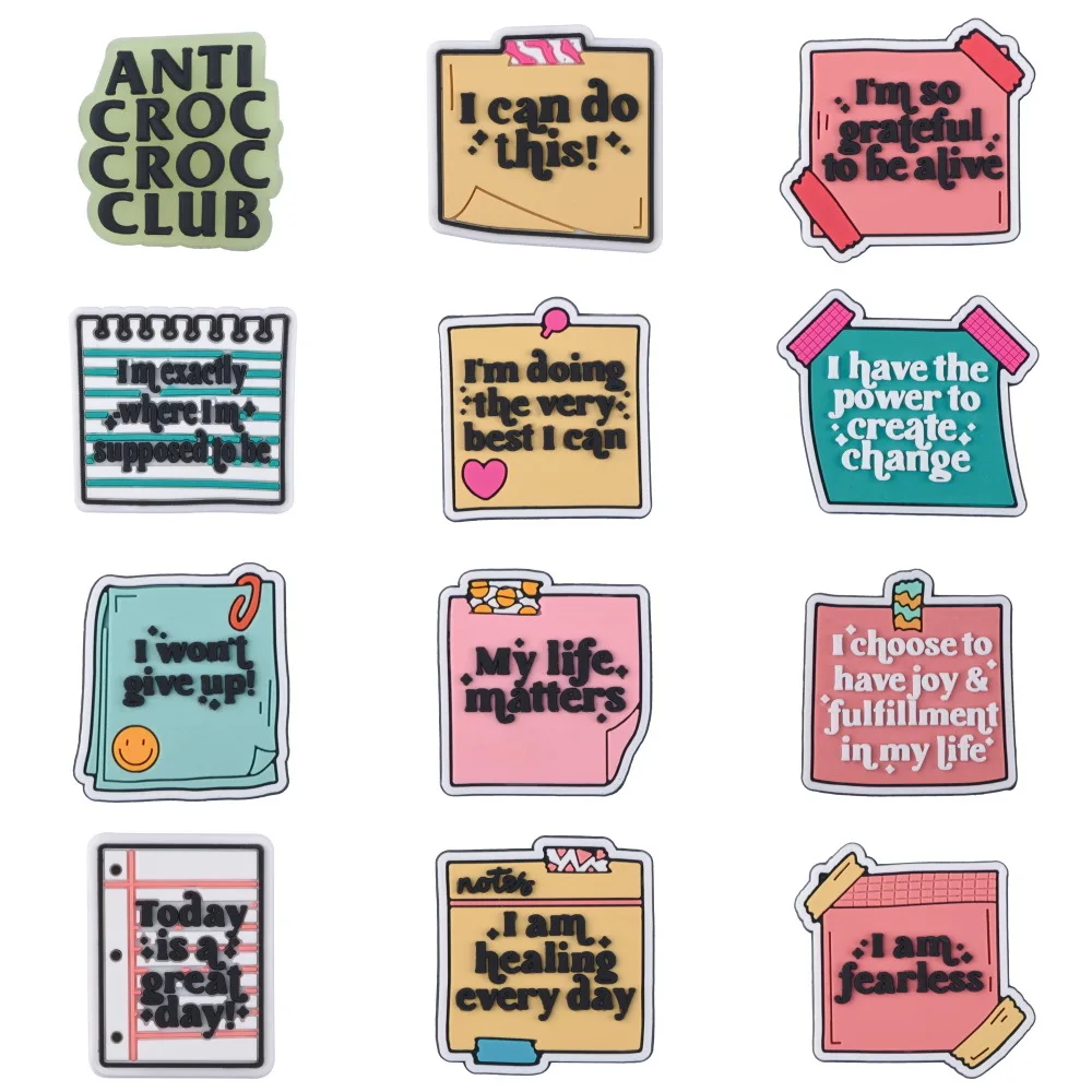 Slogan Shoe Charms Decoration for Adult Men Women Teens Boys Girls PVC Wristband Sandals Clog Accessories Party Favor