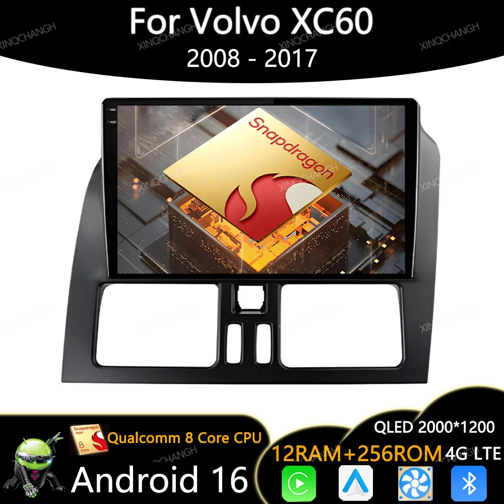 Android 16 Car Radio For Volvo XC60 Que 1 2008 - 2017 GPS Head Unit 4G LTE 5G WIFI QLED 2DIN Carplay Auto BT Qualcomm Navigation