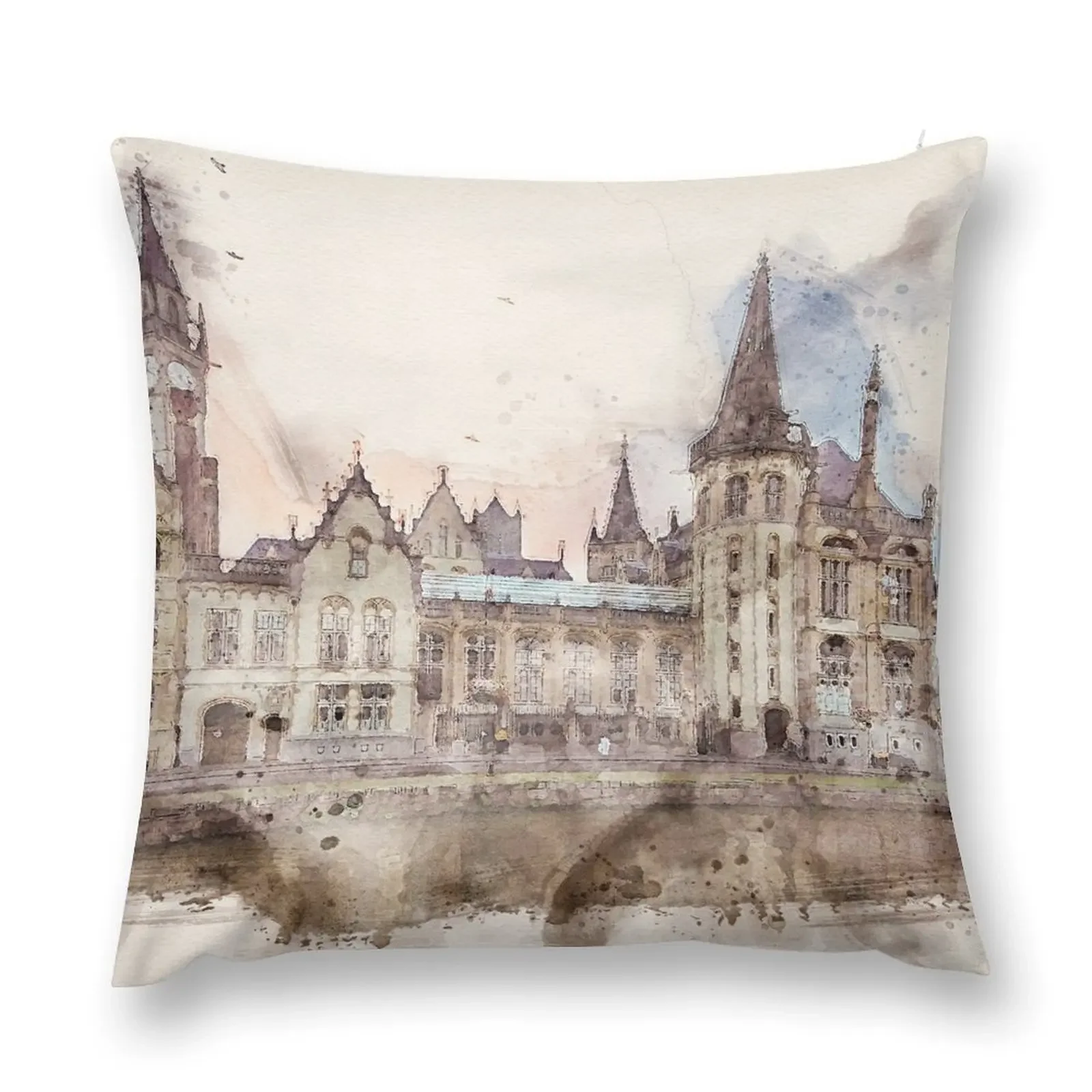 watercolor ghent buildings Throw Pillow Pillow Case Christmas Covers For Sofas Decorative pillowcase pillow