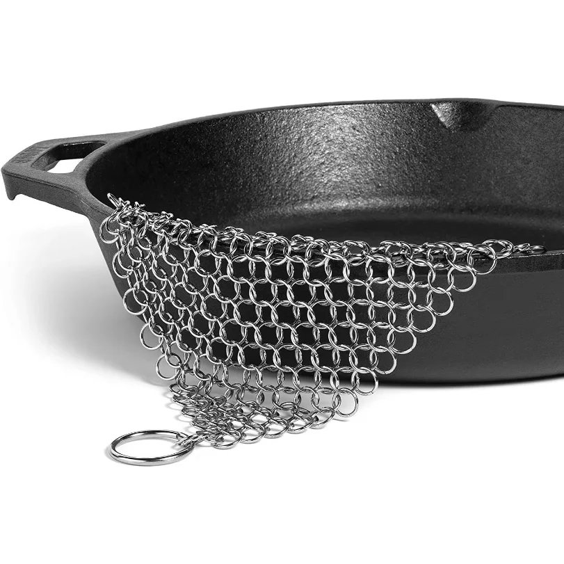 Picture 6: 316 Stainless Steel Cast Iron Cleaner, Chainmail Scrubber, Skillet Grill Scraper with Hanging Ring Anti-Rust Made