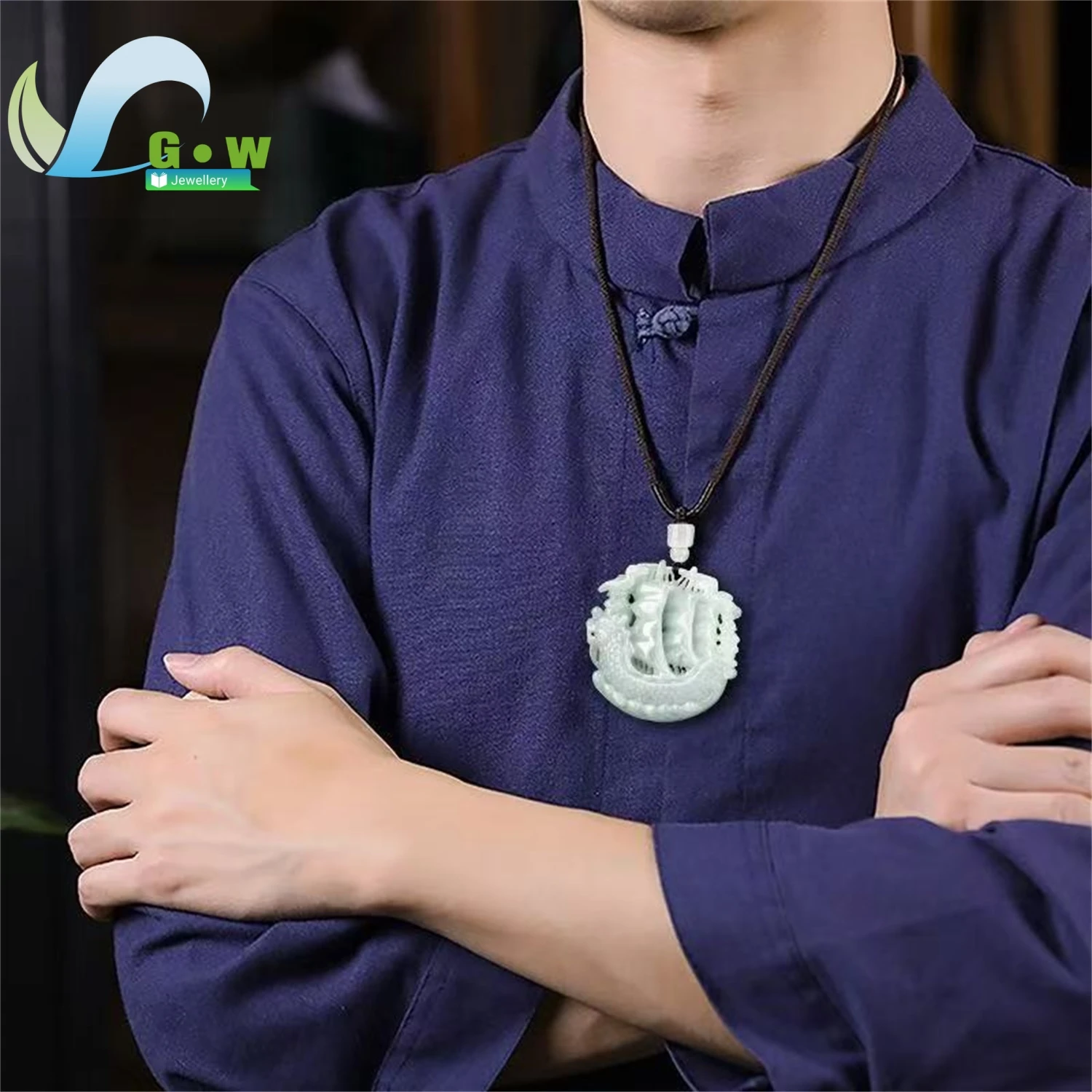Natural A Grade Jadeite Sailboat Pendant Smooth Sailing 3D Carved Icy Hanging Ornament Unisex Ethnic Style Jewelry Gift