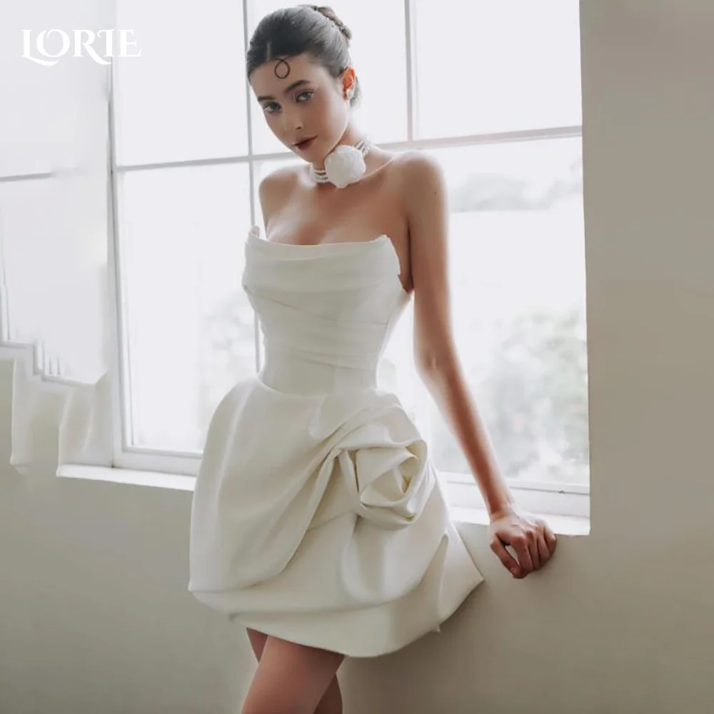 

LORIE Vintage Lace Short Mermaid Wedding Dress Hi-Lo Appliques Strapless Ruffle Mini Bridal Gown Princess Bride Gown Customized