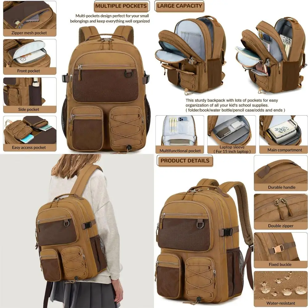 

Рюкзак для ноутбука 15,6 дюймов коричневого цвета с множеством отделений для путешествий и учебы