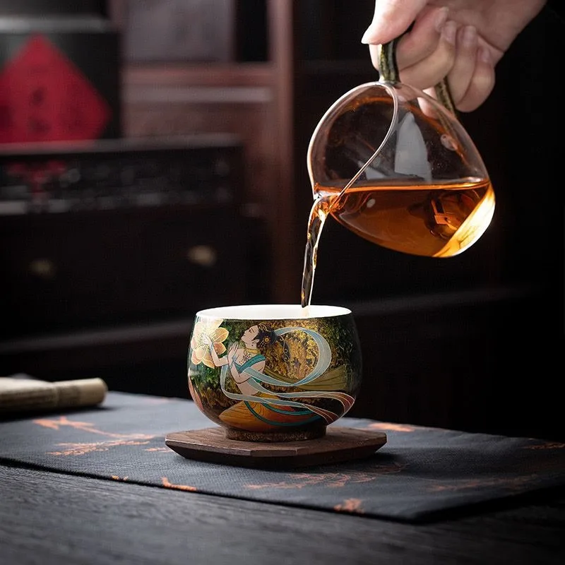 Tea set, hand-painted Feitian Muse master cup Dehua thick glaze white porcelain gift box