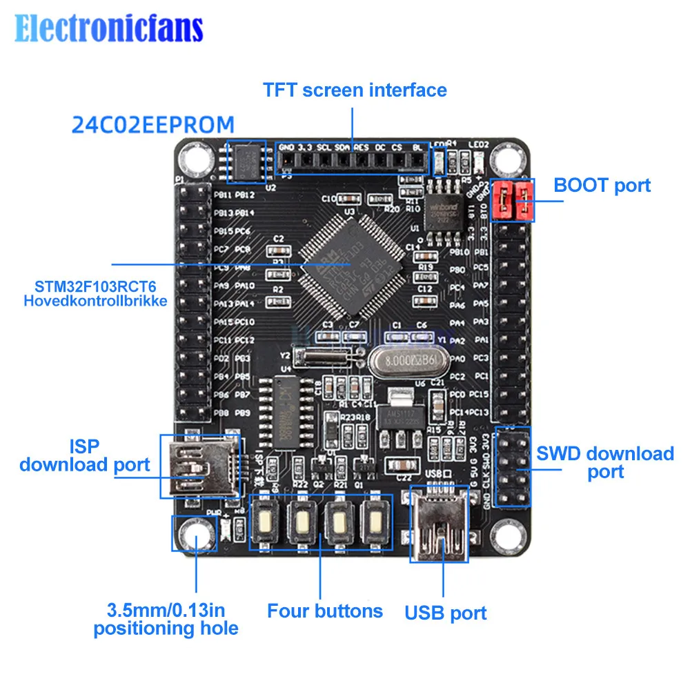 STM32 Development Board 51 USB T Port STM32F103RCT6 Microcontroller 1.44 inch TFT LCD Display Screen Learning Board with Line