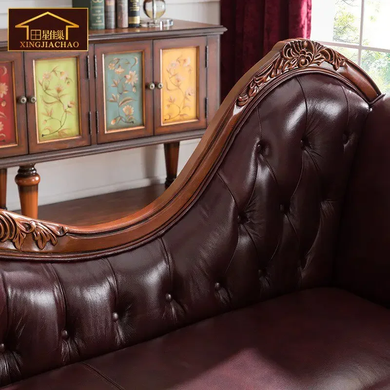 DSA   pure solid wood chair European casual leather chaise longue bedroom high-end all-solid wood sofa