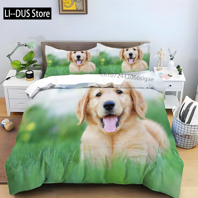 

Cute Golden Retriever Bedding Set for Kids Teens Green Grass Decor Comforter Cover No Comforter Soft Duvet Cover Set 2Pillowcase