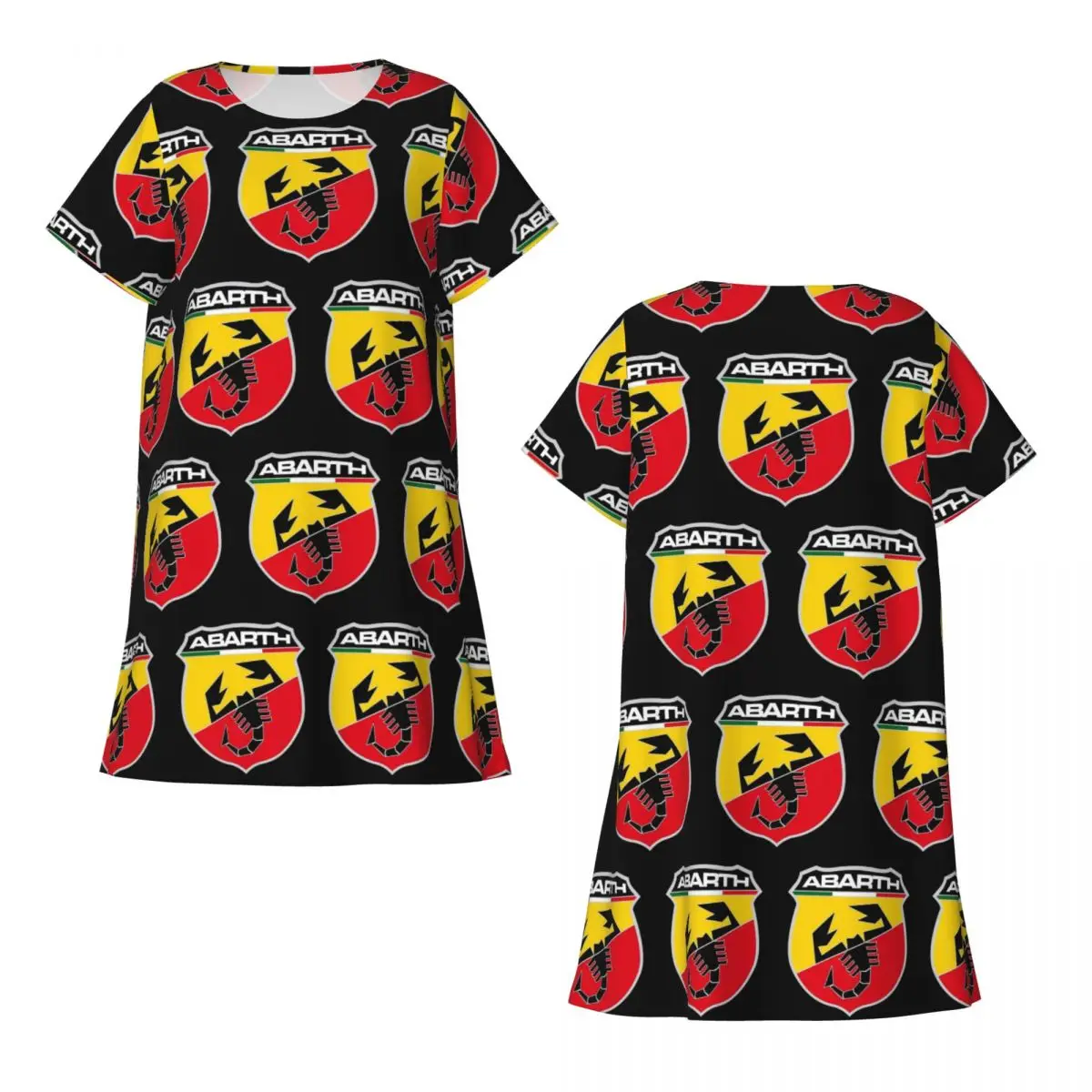 Custom Adesivo Scorpione Abarth Print Short Sleeves Nightdress For Sleepshirts Women Short Sleeve Nightgowns Loose Pajama Dress