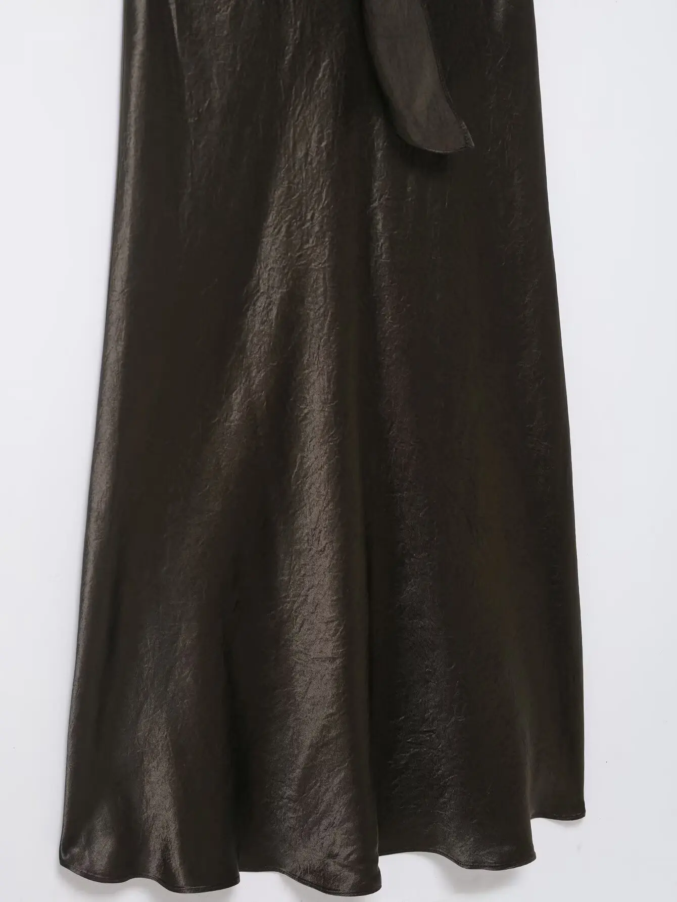 Sukienka Jenny&Dave, elegancka, plisowana, w stylu francuskim, prosta, satynowa, z marszczeniem w talii, midi, na imprezę, z dekoltem w serek, vestidos, sukienki damskie, długa sukienka