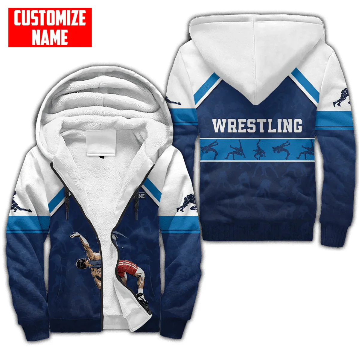 Personalized Name Wrestling and Karate 3D Printed Men's Fleece zipper Hoodies Unisex Winter Warm thicken Zip Jacket Coat SWC05