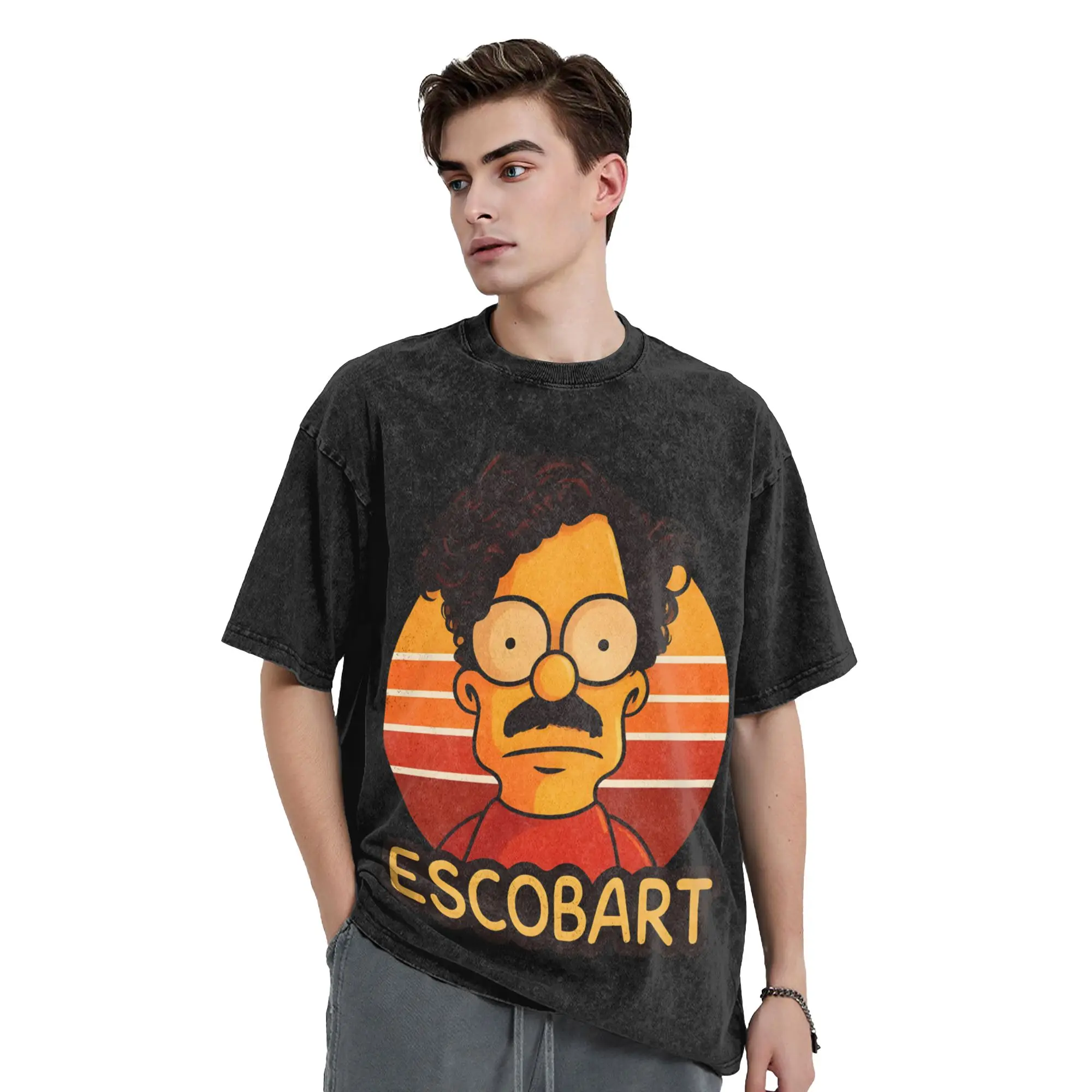 Pablo Escobar bart simpson Men T Shirt Washed  Humor Tees Short Sleeve Round Neck T-Shirt Pure Cotton Unique Clothing
