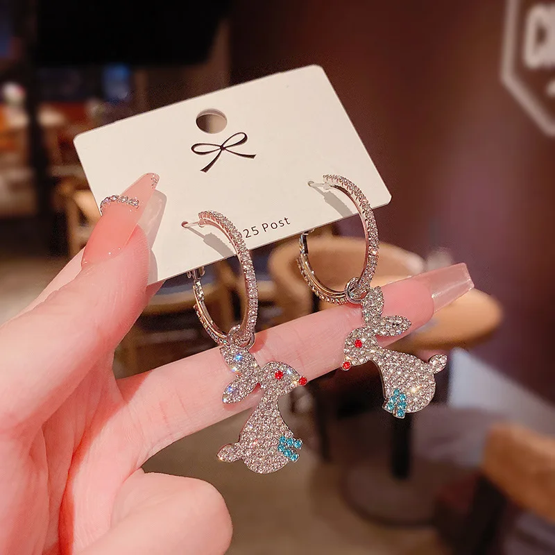Punk Cute Zircon Rabbit Earrings For Women Girl 2022 Fashion Korea Fashion Animal Delicate Earrings Trendy Jewelry Accessories