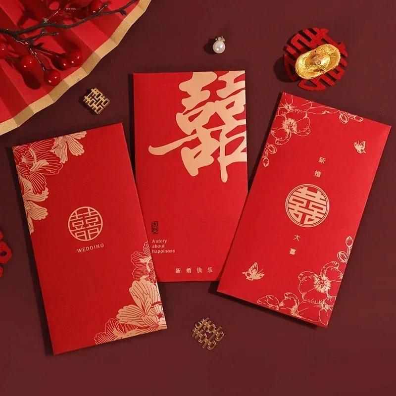 5pcs Wedding Red Envelopes Kawaii Invitation Cards Cover Gift Bag Money Cash Envelopes Lucky Pocket Events Party Decoration