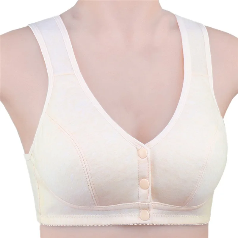 Underwear Women Front Closure Button Bra Without Padding Wireless Gather Bras Breathable Thin Underwear Large Cup Bralette