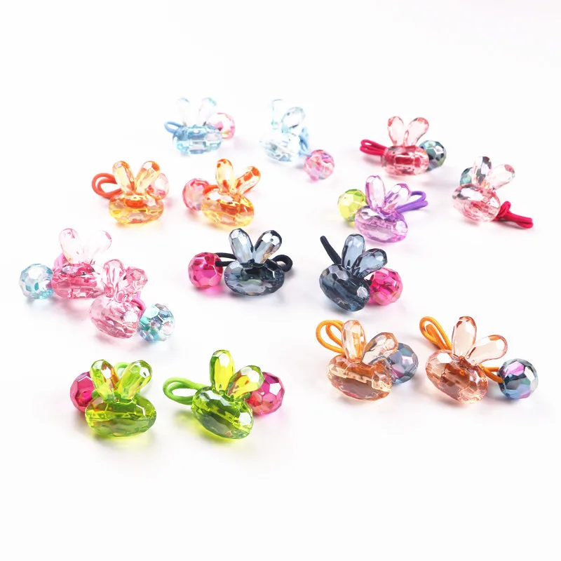 

2pcs/lot Export Japanese children hair ornaments jewelry colorful rabbit oblique round round ball cartoon hair band hair rope