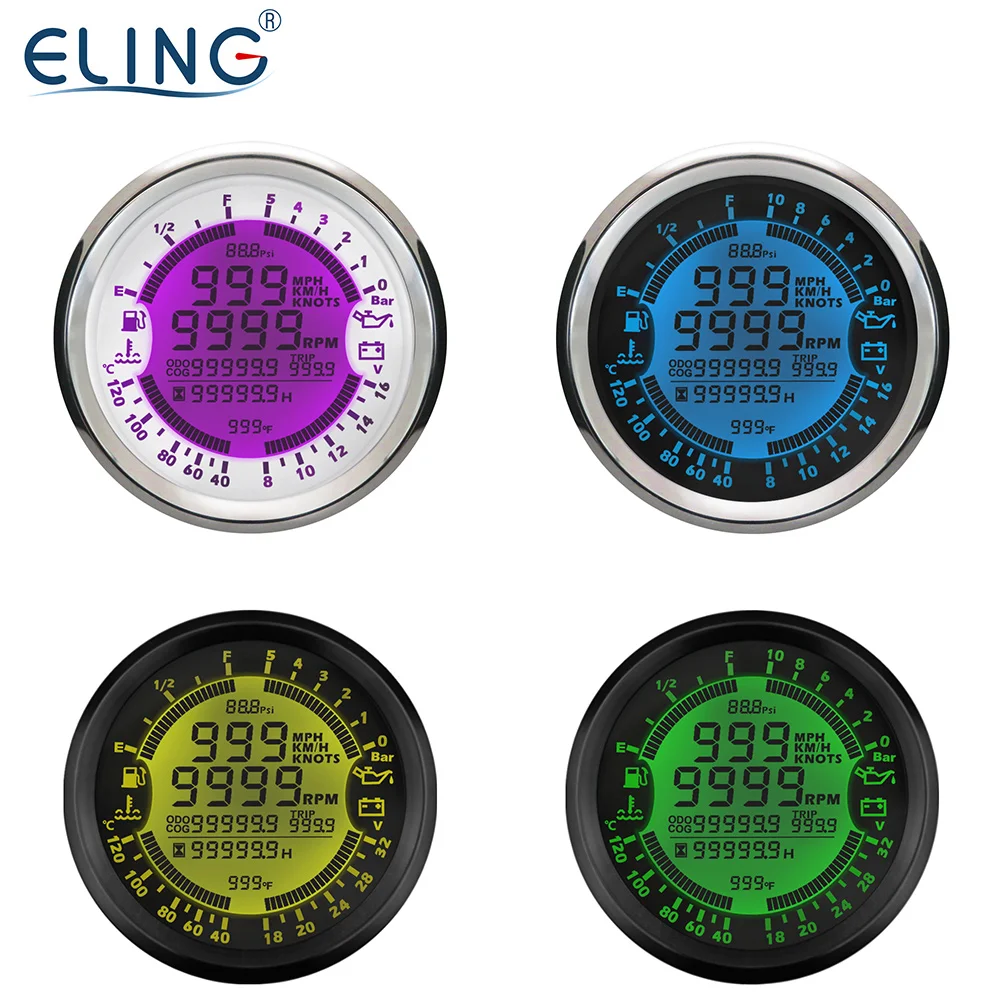 85mm 6 in 1 Digital Multi-functional Gauge Speedometer Tachometer Fuel Gauge Oil Pressure Volt for Car Truck Yachts