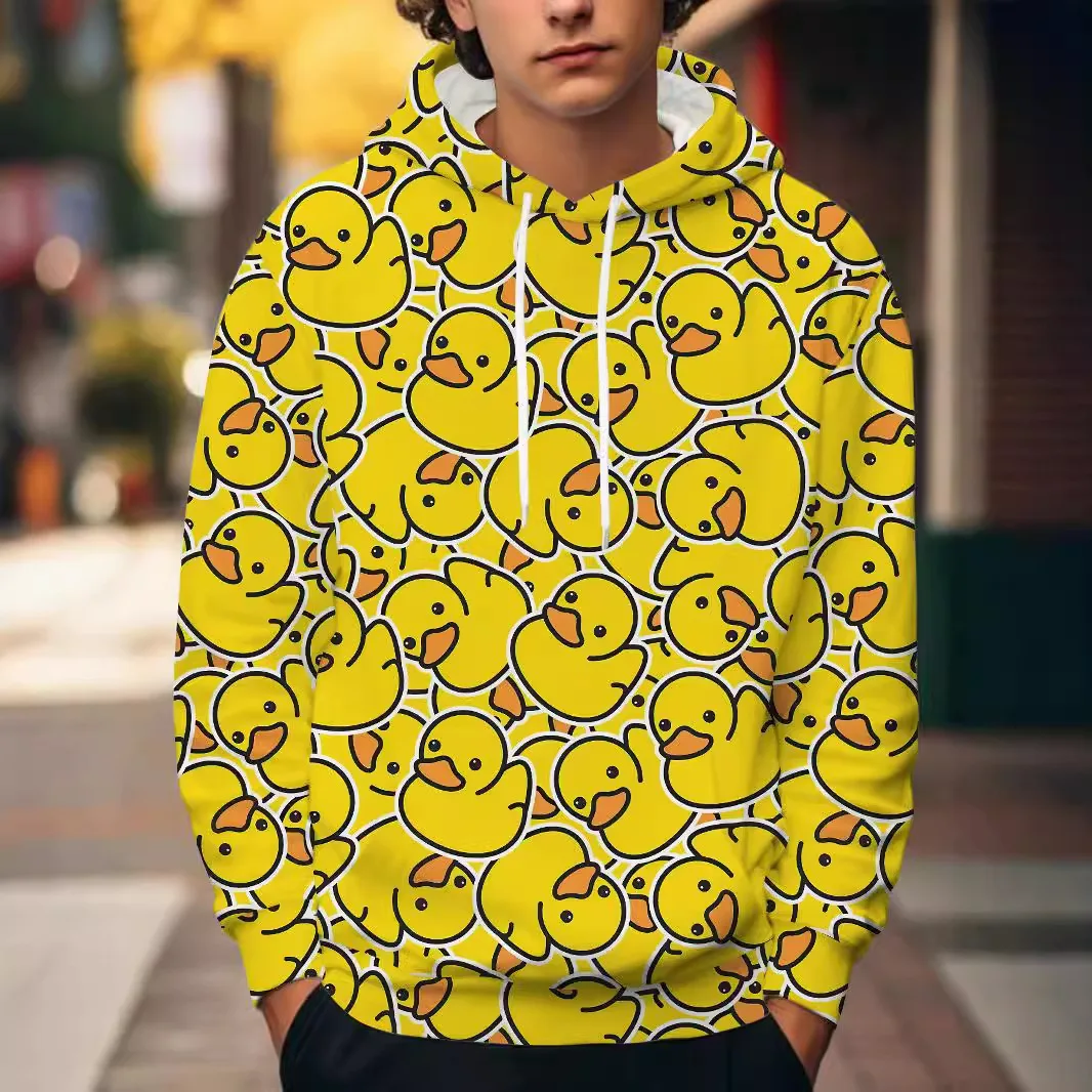 Hoodies 3D printed animal rubber duck hoodies for boys and girls, unisex hooded fashion hoodies, children's cartoon clothing jac