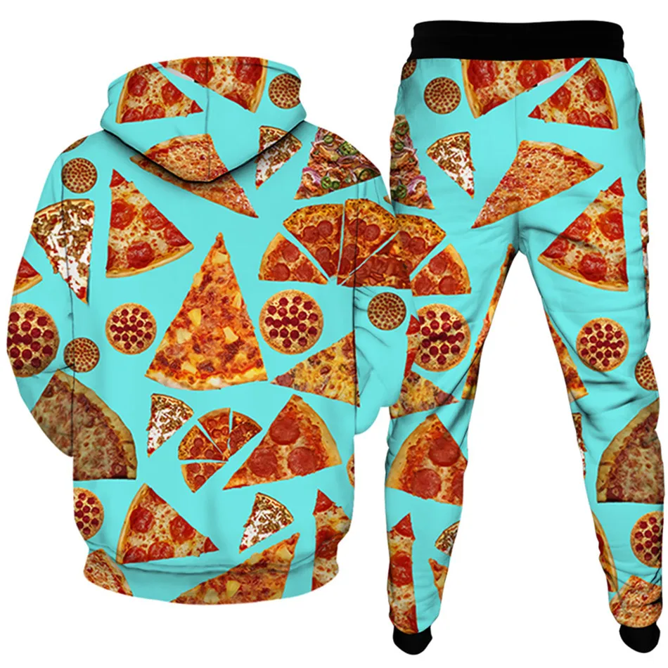 Ropa con estampado de dibujos animados de Pizza para hombre, chándal de 2 piezas, conjunto de Sudadera con capucha, pantalones de chándal para
