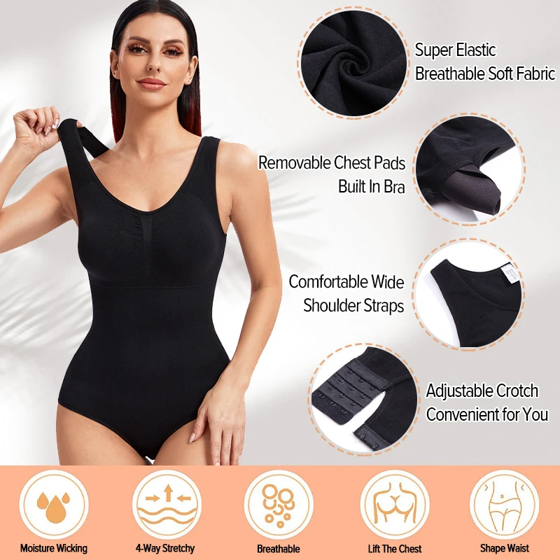 Slim Bodysuit Shapewear for Women Seamless Tummy Control Underwear Tops Built in Bra Camisole Body Shaper Fajas