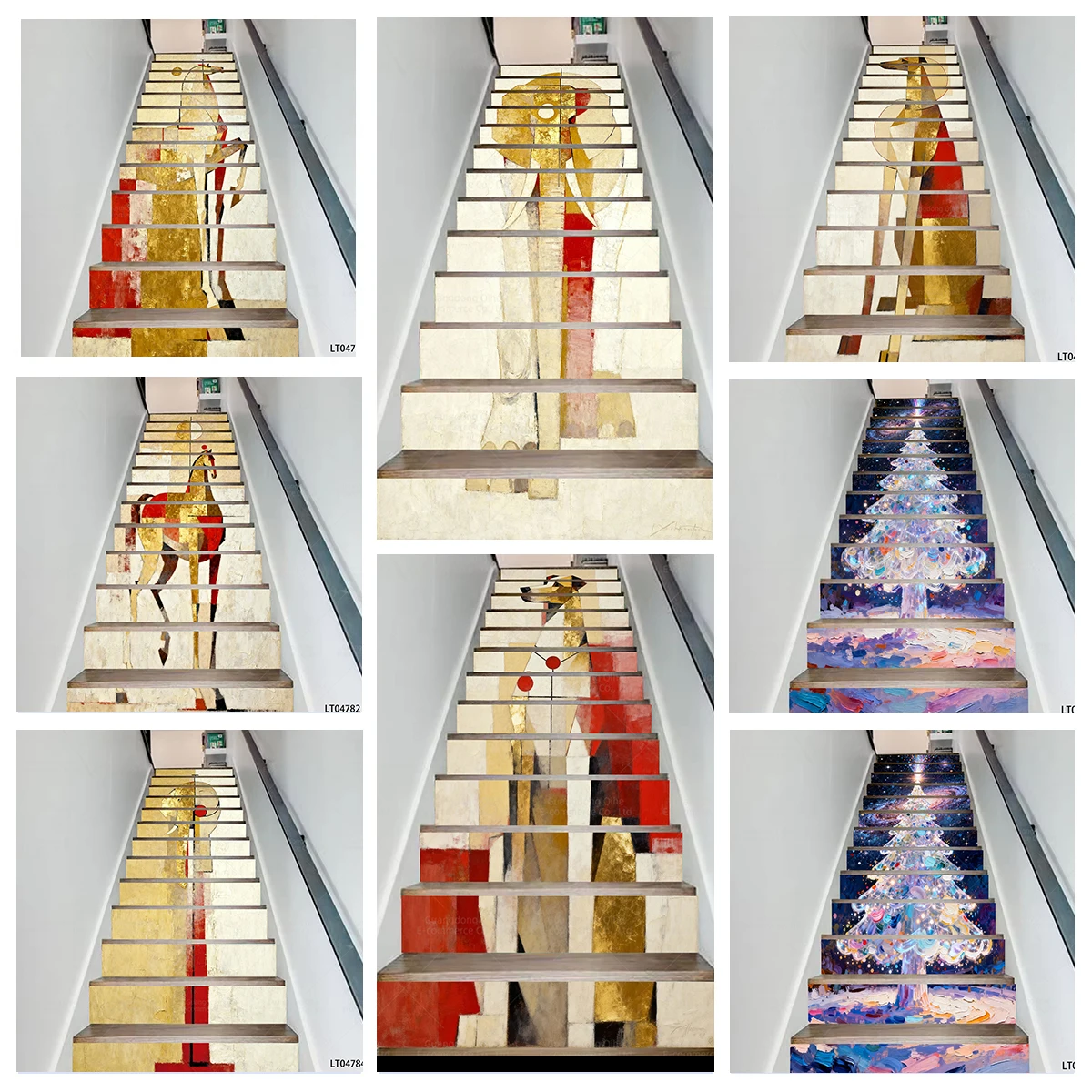 

Abstract Art Horse & Starry Christmas Tree PVC Stair Stickers, Waterproof Wear-Resistant Home Decor Decals