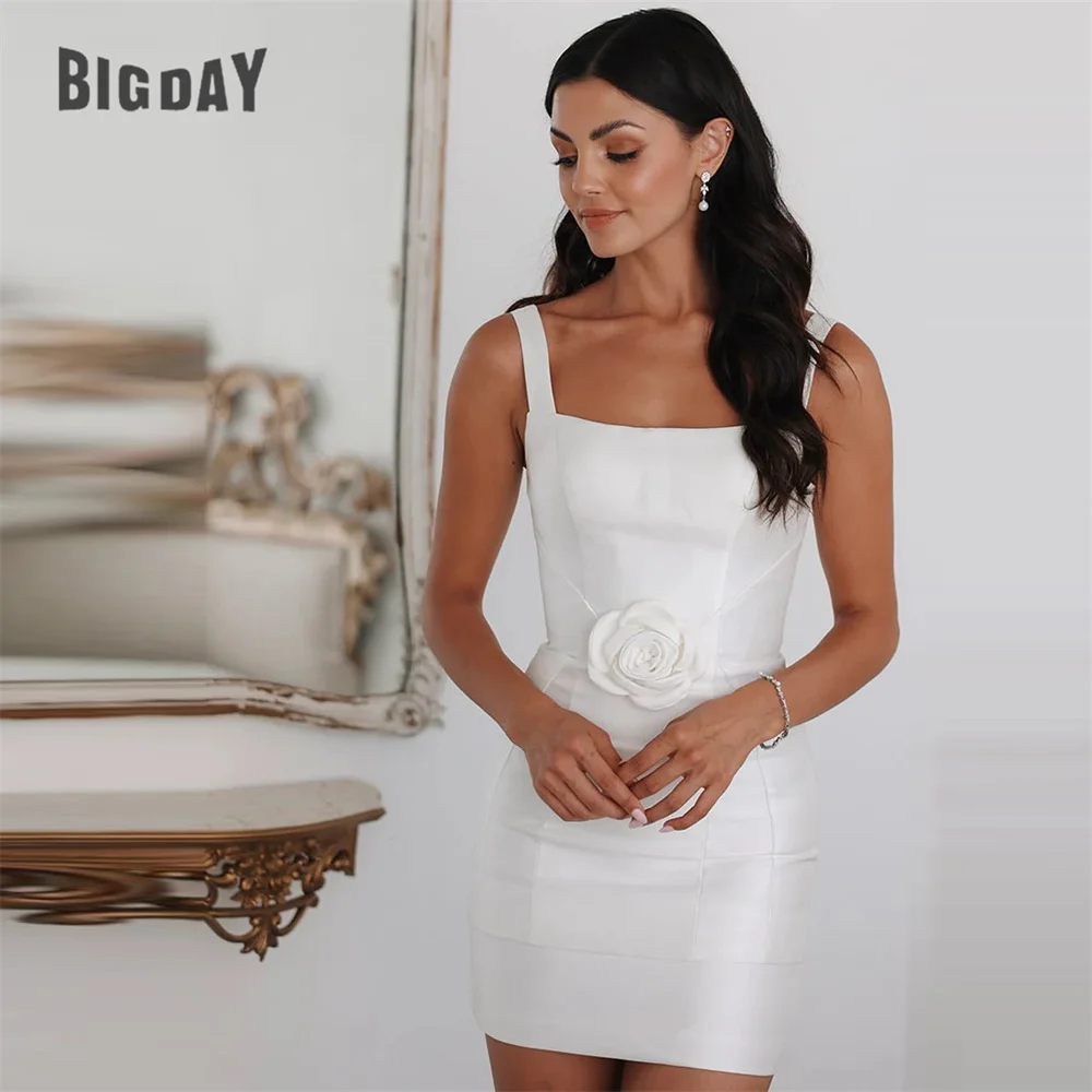 BIGDAY атласное короткое свадебное платье с цветочным принтом, плиссированное свадебное платье на бретельках с открытой спиной и квадратным воротником, Vestido De Noiva по индивидуальному заказу