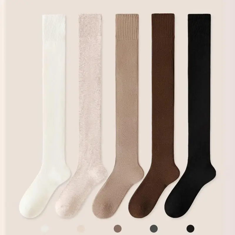 

Winter Over Knee Long Socks For Women Plush Anti-slip Stockings Solid Colors Warm Thigh Socks Anti Slip Long Tube Socks