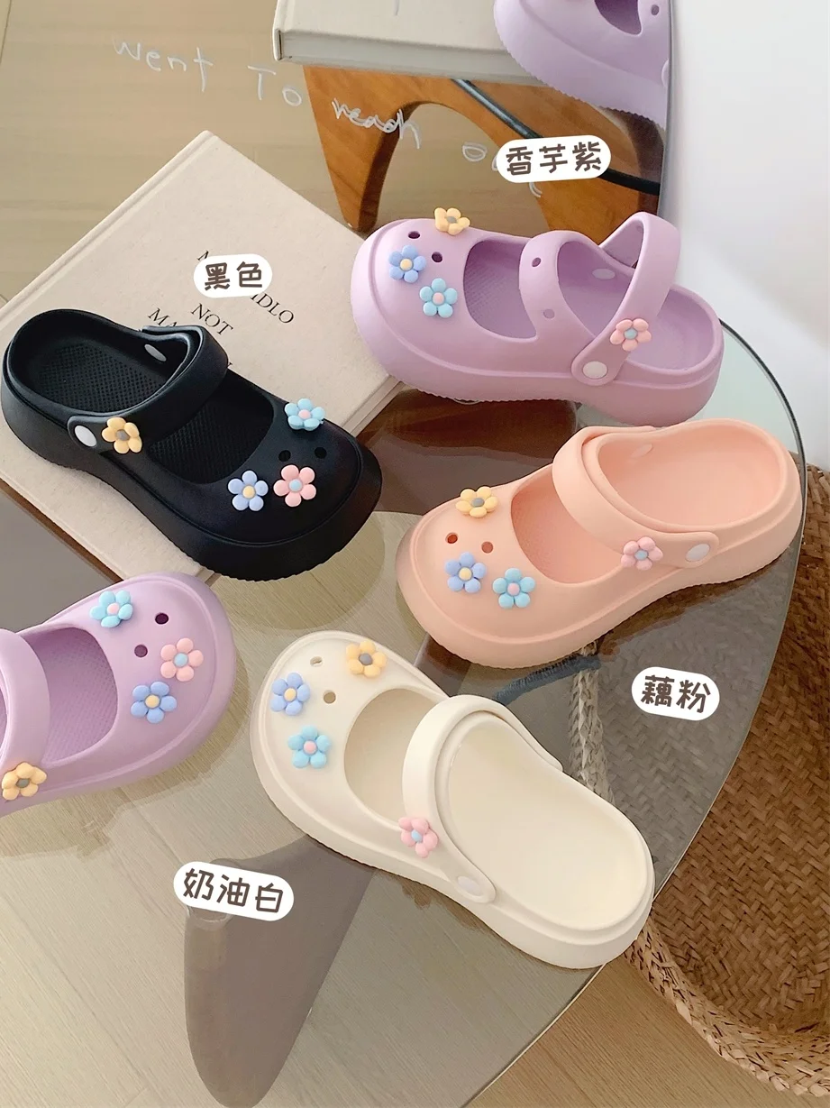 DIY Thick Soled Garden Shoes For Women Slipper In Summer With Increased Thick sole Anti Slip And Cute Mary Jane EVA Sandals