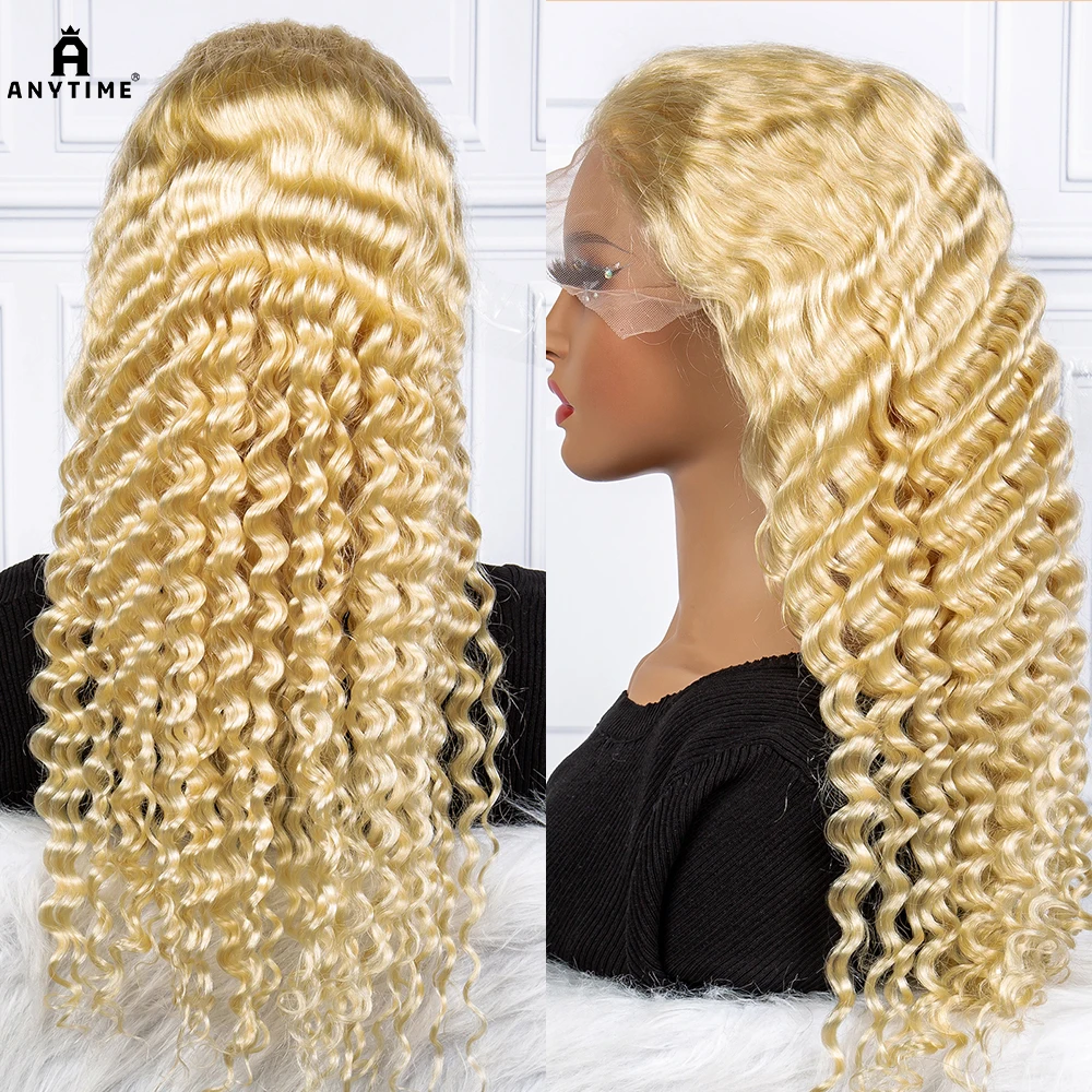 Blonde 613# 250% Density Deep Wave Wavy Curly Human Hair Wigs 13x4 Transparent Lace Frontal Brazilian Hair Wig for Black Women